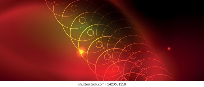 Techno glowing background, futuristic dark template with neon light effects and simple forms