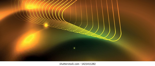 Fondo tecno brillante, plantilla oscura futurista con efectos de neón y formas simples
