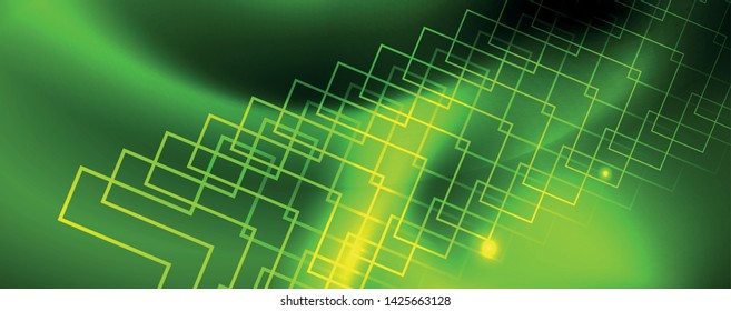 Fondo tecno brillante, plantilla oscura futurista con efectos de neón y formas simples