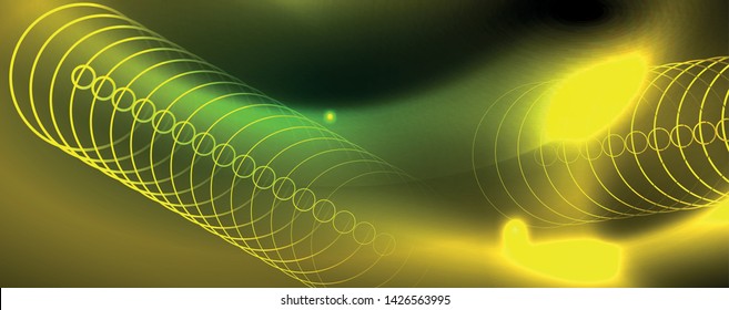 Fondo tecno brillante, plantilla oscura futurista con efectos de neón y formas simples