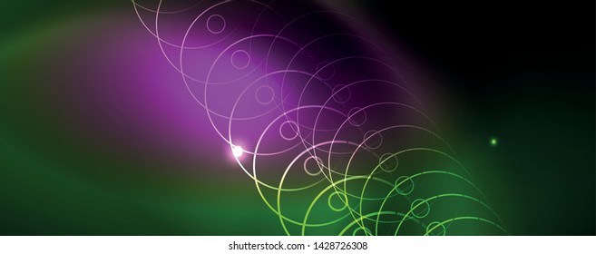Techno-glühender Hintergrund, futuristische dunkle Vorlage mit Neonlicht-Effekten und einfachen Formularen