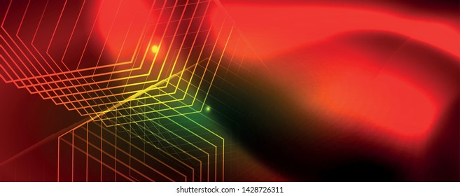 Techno glowing background, futuristic dark template with neon light effects and simple forms