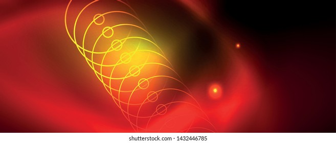 Techno glowing background, futuristic dark template with neon light effects and simple forms