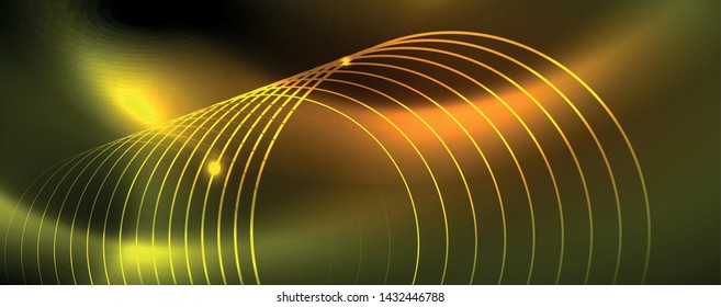 Techno glowing background, futuristic dark template with neon light effects and simple forms