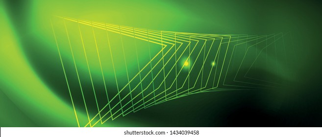 Techno glowing background, futuristic dark template with neon light effects and simple forms