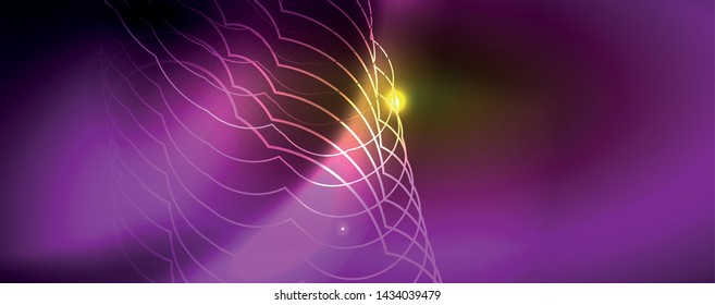 Techno glowing background, futuristic dark template with neon light effects and simple forms