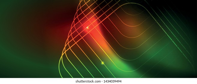 Fondo tecno brillante, plantilla oscura futurista con efectos de neón y formas simples
