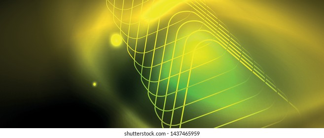 Techno glowing background, futuristic dark template with neon light effects and simple forms