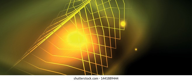 Techno glowing background, futuristic dark template with neon light effects and simple forms