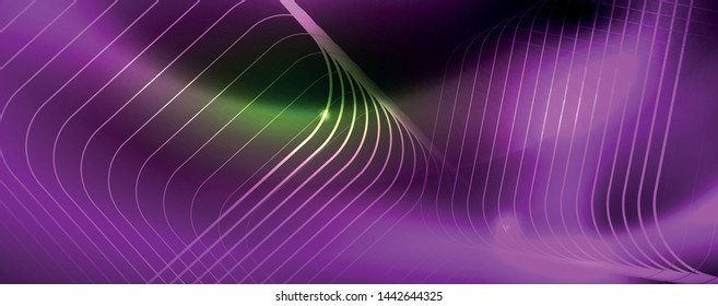 Fondo tecno brillante, plantilla oscura futurista con efectos de neón y formas simples