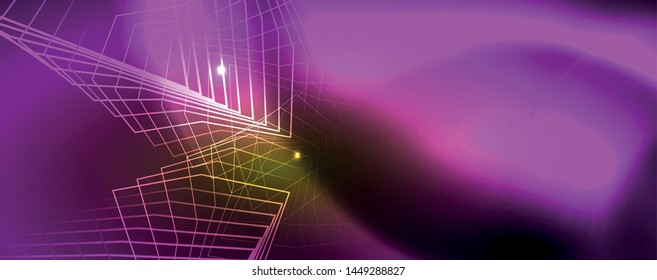 Techno glowing background, futuristic dark template with neon light effects and simple forms