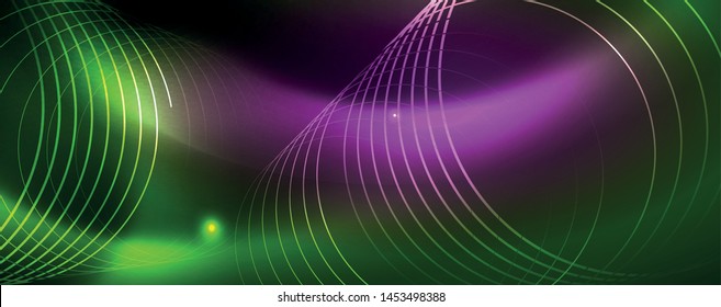 Fondo tecno brillante, plantilla oscura futurista con efectos de neón y formas simples