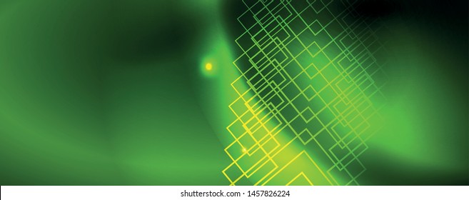 Techno glowing background, futuristic dark template with neon light effects and simple forms