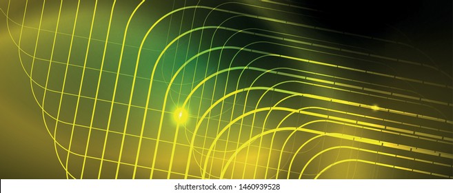 Techno glowing background, futuristic dark template with neon light effects and simple forms