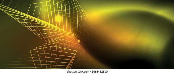 Techno glowing background, futuristic dark template with neon light effects and simple forms