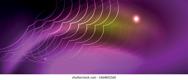 Fondo tecno brillante, plantilla oscura futurista con efectos de neón y formas simples