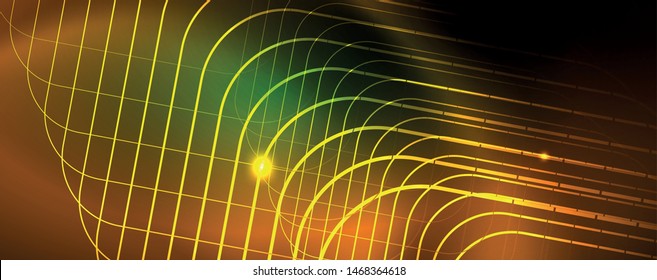 Fondo tecno brillante, plantilla oscura futurista con efectos de neón y formas simples