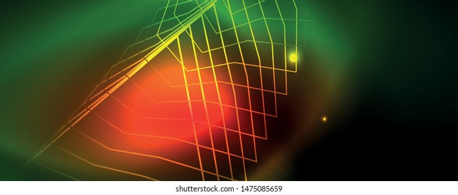 Fondo tecno brillante, plantilla oscura futurista con efectos de neón y formas simples