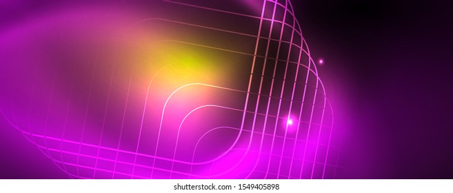 Techno glowing background, futuristic dark template with neon light effects and simple forms