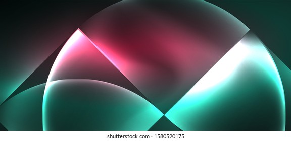 Tecno de formas geométricas de vidrio brillante fondo vectorial, plantilla oscura futurista con efectos de neón y formas simples. Afiche de época para el diseño de la decoración