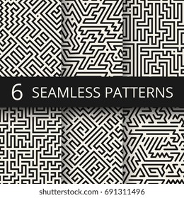 Techno graphic line seamless textures. Modern stripes fashion design backgrounds. Pattern geometric line collection illustration