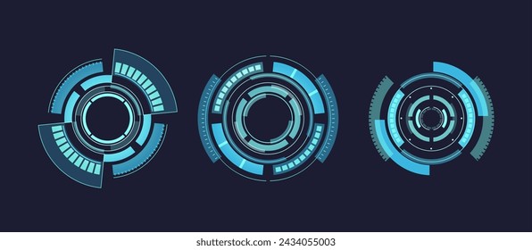 Techno Hi-tech Circles Futuristic Screen Interface Elements. Modern Digital Vector Design. Tech-inspired Circular Forms