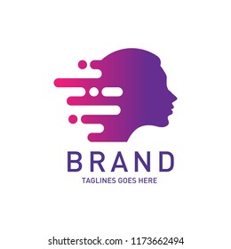 Techno human head vector logo concept illustration.  creative people Innovation technology symbol