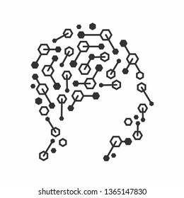 Techno human head vector logo concept illustration. Creative idea sign. Learning icon. People computer chip. - Vector