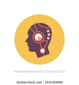 Techno human head vector logo concept illustration. Yellow theme concept