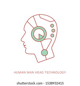 Techno human head vector logo concept illustration.