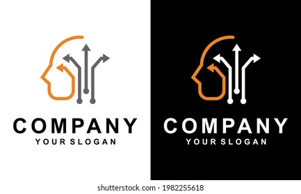 Techno human head vector logo concept illustration. Sign of creative ideas. Learning Icons. Computer chip people. Symbol of technology innovation. Modern digital communication. Manager.