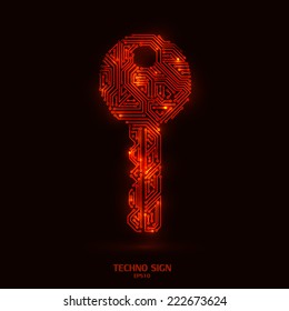 techno key glowing color on black background with circuit board pattern