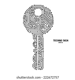 techno key on white background with circuit board pattern