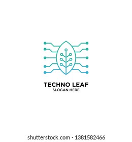 Techno Leaf logo template, vector illustration - Vector