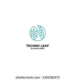 Techno Leaf logo template, vector illustration - Vector