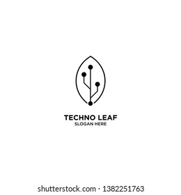 Techno Leaf logo template, vector illustration - Vector