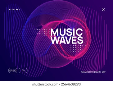 Techno Magazine. Blue Sound Set. Dance Background. Violet Music Flyer. Night Club Trance Template. Festival Invite. Nightclub Disco Illustration. Pink Techno Magazine