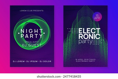 Techno Magazine. Concert Invite. Edm Background. Music Festival Element. Pink Sound Poster. Violet Dance Flyer. Psychedelic Radio Invitation. Blue Techno Magazine