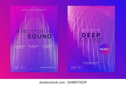 Techno Magazine. Dj Electro Template. Concert Vector. Soundwave Beat Illustration. Blue Discotheque Poster. Sound Flyer. Pink Fest Design. Violet Techno Magazine
