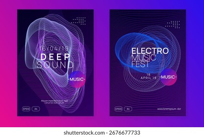 Techno Magazine. Night Club Electro Element. Trance Cover. Nightclub Disco Illustration. Green Dj Design. Violet Edm Poster. Dance Event. Pink Techno Magazine