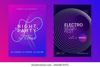 Techno Magazine. Violet Edm Background. Electronic Beat Illustration. Green Sound Event. Music Banner. Fest Electro Element. Festival Vector. Blue Techno Magazine
