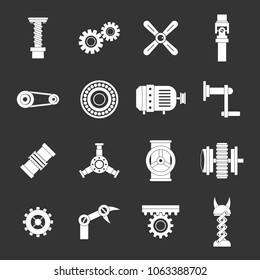 Techno mechanisms kit icons set vector white isolated on grey background 