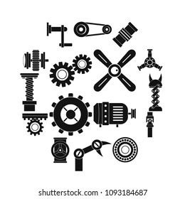 Techno mechanisms kit icons set. Simple illustration of 16 techno mechanisms kit vector icons for web