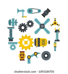 Techno mechanisms kit icons set in flat style isolated vector illustration