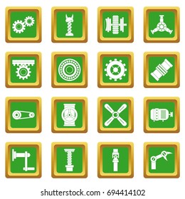 Techno mechanisms kit icons set in green color isolated vector illustration for web and any design