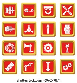 Techno mechanisms kit icons set in red color isolated vector illustration for web and any design