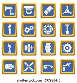 Techno mechanisms kit icons set in blue color isolated vector illustration for web and any design