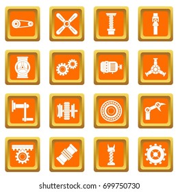 Techno mechanisms kit icons set in orange color isolated vector illustration for web and any design