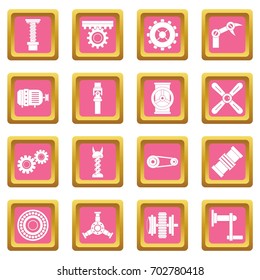 Techno mechanisms kit icons set in pink color isolated vector illustration for web and any design