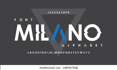 Techno minimal classic sport modern techno typeface typo typography alphabet fonts and number, uppercase lowercase. Vector illustration.
